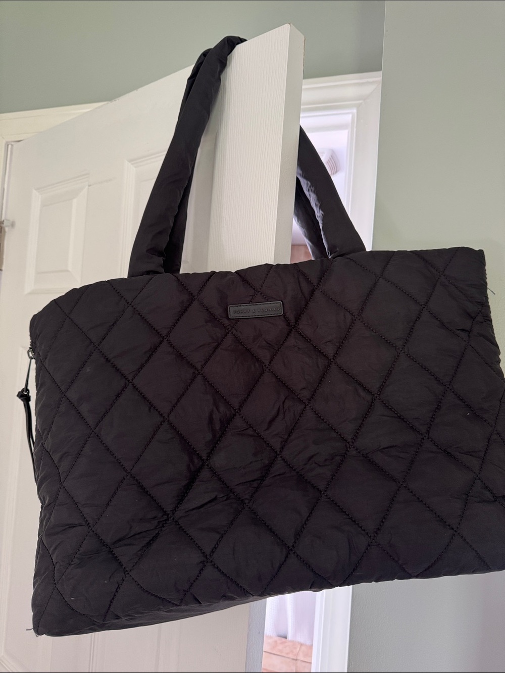 Poppy & Peonies Quilted Black Tote Bag - Lightweight Everyday Carry